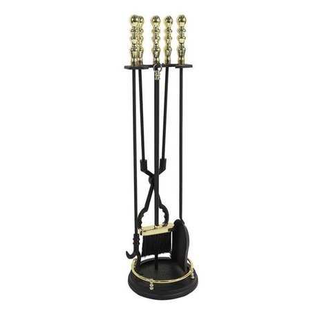 ACHLA DESIGNS Achla PBK-99 32 in. Minuteman Manchester Fireplace Tools Set; Black & Polished Brass Plated - Set of 4 PBK-99